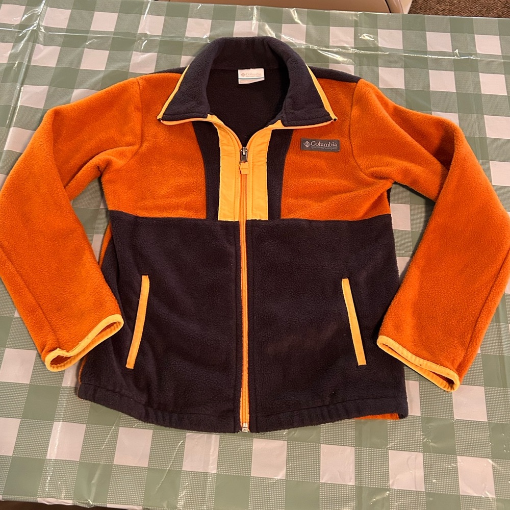 Columbia Youth Back Bowl Full Zip Fleece Brown Yellow Medium EUC